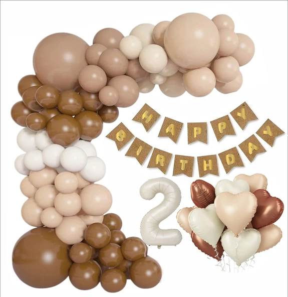 KRAFT GOLD BANNER 2 YAŞ FOLYO KALPLİ 30 BALON KONSEPT DOĞUM GÜNÜ SETİ