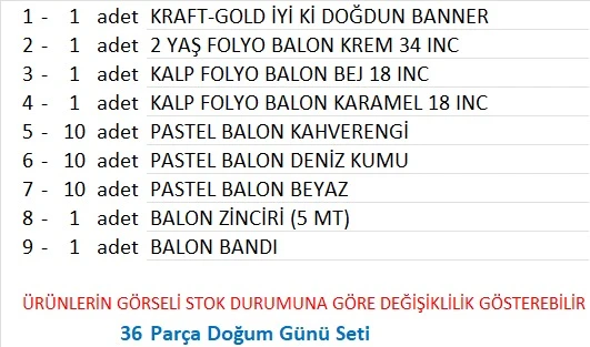 KRAFT GOLD BANNER 2 YAŞ FOLYO KALPLİ 30 BALON KONSEPT DOĞUM GÜNÜ SETİ - Resim 2