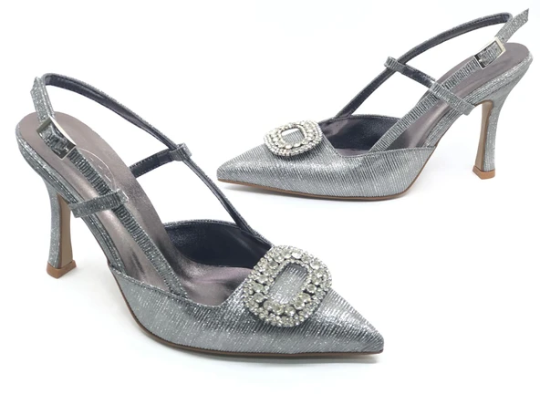 Feles Taş Toka Detaylı Arkası Açık Stiletto Kadın Topuklu Ayakkabı - Resim 11