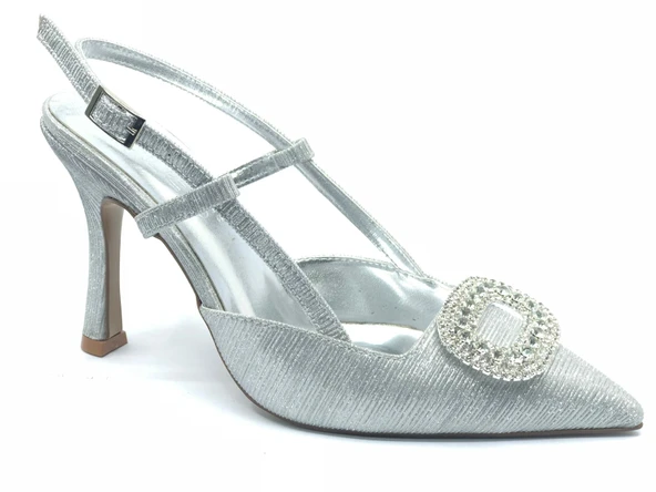 Feles Taş Toka Detaylı Arkası Açık Stiletto Kadın Topuklu Ayakkabı - Resim 4