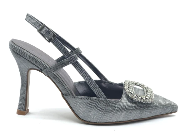 Feles Taş Toka Detaylı Arkası Açık Stiletto Kadın Topuklu Ayakkabı - Resim 12