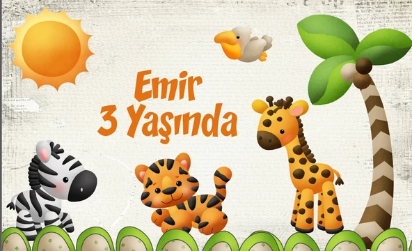 Safari temalı Doğum Günü Afişi 35X50 cm ürün görseli