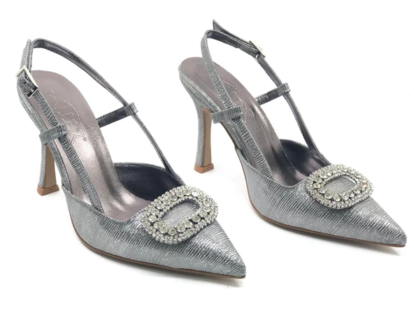 Feles Taş Toka Detaylı Arkası Açık Stiletto Kadın Topuklu Ayakkabı - Resim 10