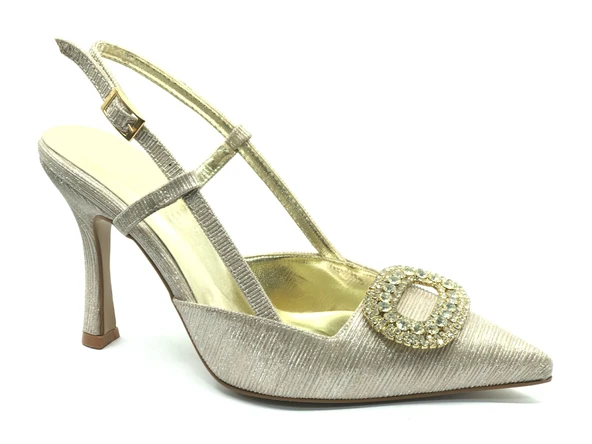 Feles Taş Toka Detaylı Arkası Açık Stiletto Kadın Topuklu Ayakkabı ürün görseli