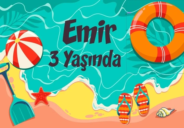 Deniz Kum Temalı Doğum Günü Afişi 35X50 cm