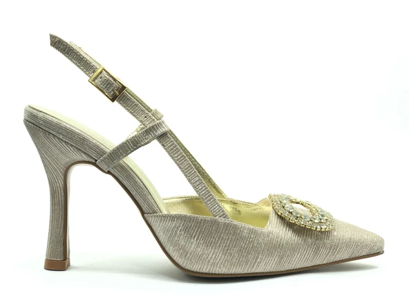 Feles Taş Toka Detaylı Arkası Açık Stiletto Kadın Topuklu Ayakkabı - Resim 6