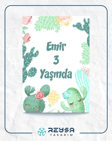 Mutlu Kaktüsler Temalı Doğum Günü Afişi 35X50 cm ürün görseli