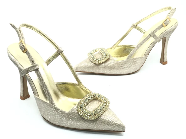 Feles Taş Toka Detaylı Arkası Açık Stiletto Kadın Topuklu Ayakkabı - Resim 2