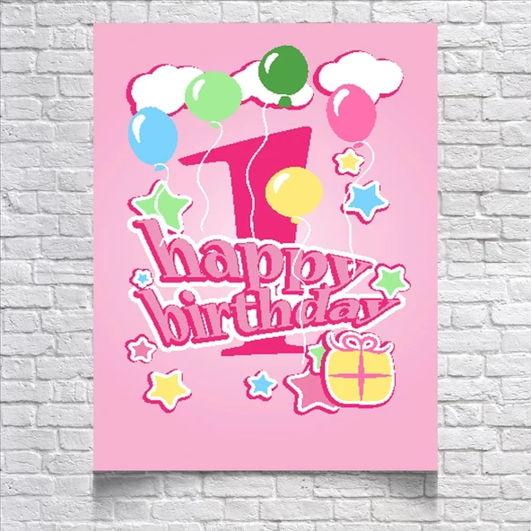 Pembe Doğum Güünü Afişi 50X70 cm ürün görseli