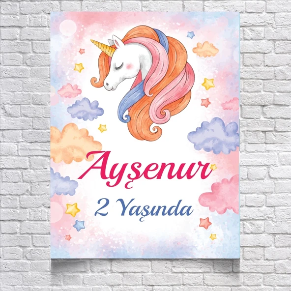 Unicorn Temalı Doğum Günü Afişi 50X70 cm