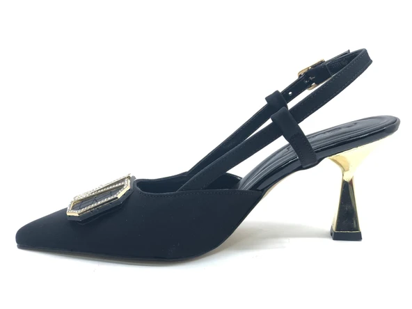 Feles V Toka Detaylı Arkası Açık Stiletto Kadın Topuklu Ayakkabı - 7