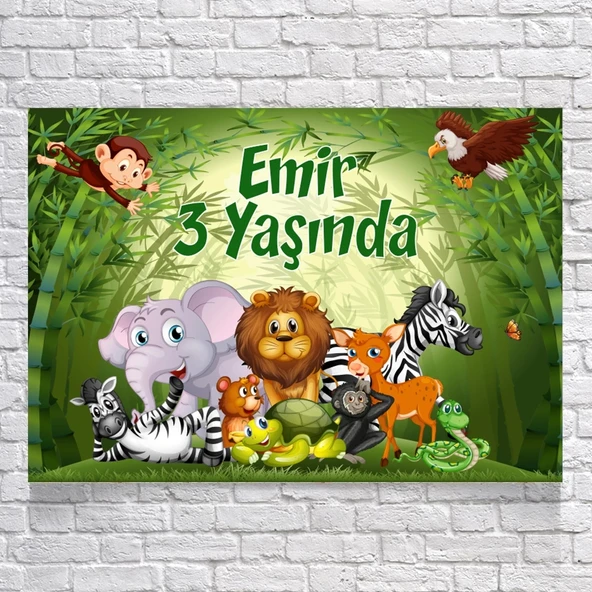 Safari Hayvanlar Temalı Doğum Günü Afişi 50X70 cm ürün görseli 1
