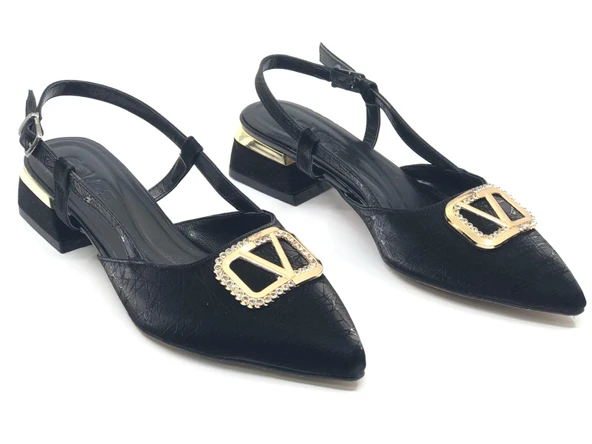 Feles V Toka Detaylı Arkası Açık Kadın Babet Ayakkabı - Resim 5