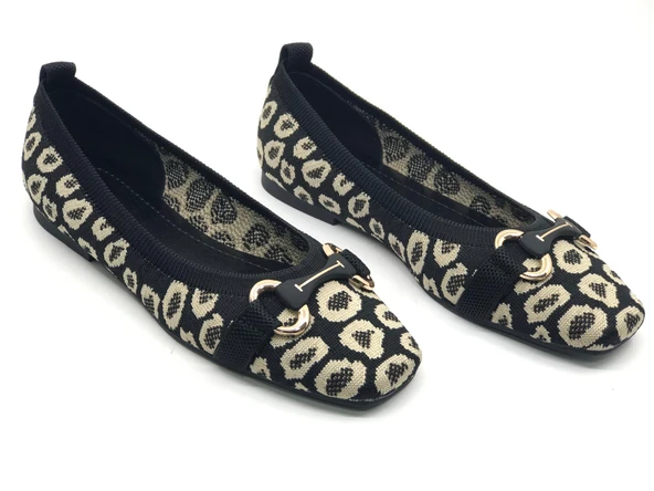 Feles Leopar Triko Küt Burun Kadın Babet Ayakkabı - Resim 2