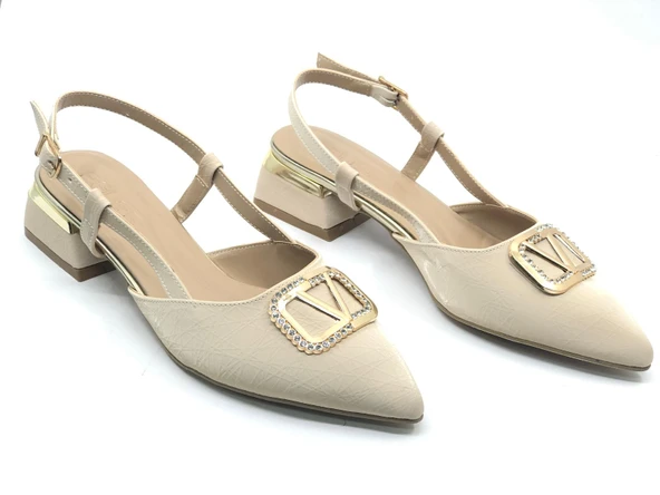 Feles V Toka Detaylı Arkası Açık Kadın Babet Ayakkabı - Resim 3