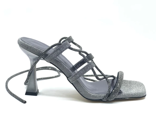 Feles Bilekten Bağlamalı Taş Detaylı Topuklu Kadın Abiye Ayakkabı - Resim 7