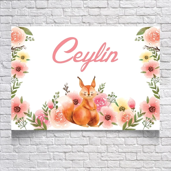 Çiçekli Sincap Temalı Doğum Günü Afişi 50X70 cm ürün görseli 1