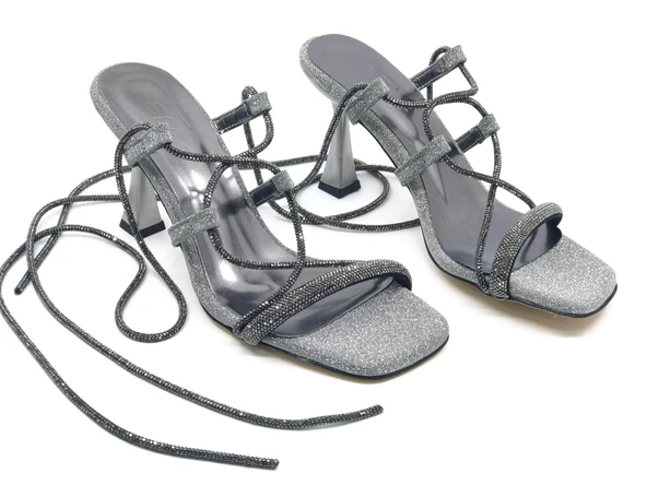 Feles Bilekten Bağlamalı Taş Detaylı Topuklu Kadın Abiye Ayakkabı - Resim 4