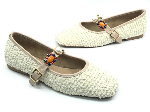 Feles İnci Toka Detaylı Kadın Babet Ayakkabı - Resim 14