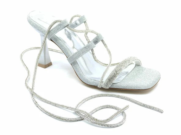 Feles Bilekten Bağlamalı Taş Detaylı Topuklu Kadın Abiye Ayakkabı - Resim 3