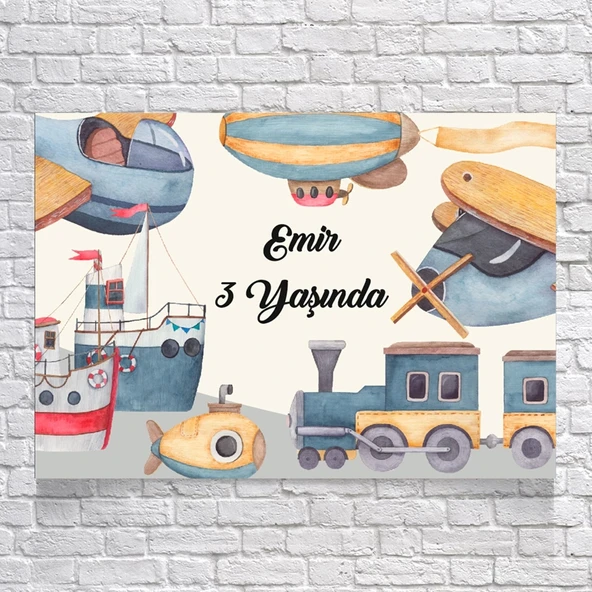 Ulaşım Araçları Temalı Doğum Günü Afişi 50X70 cm ürün görseli 1