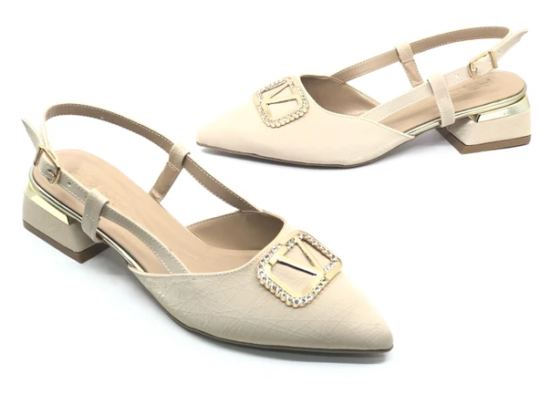 Feles V Toka Detaylı Arkası Açık Kadın Babet Ayakkabı - Resim 4