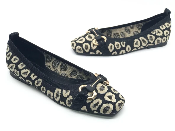 Feles Leopar Triko Küt Burun Kadın Babet Ayakkabı - Resim 3