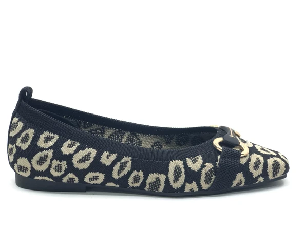 Feles Leopar Triko Küt Burun Kadın Babet Ayakkabı - Resim 4