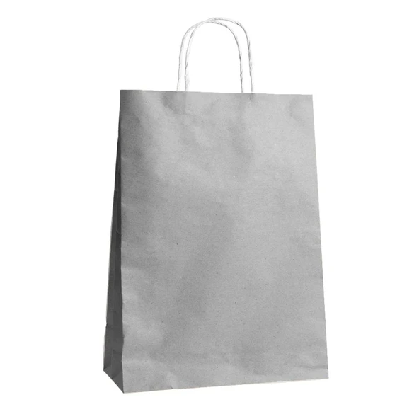 Büküm Saplı Kraft Kağıt Karton Hediyelik Çanta Poşet Torba - Gri - 31x41 Cm. - 50 Adet - Resim 3