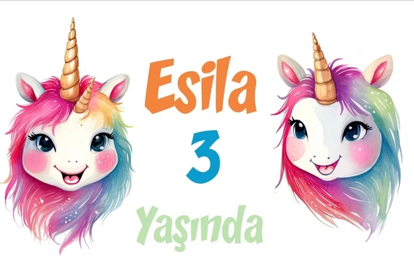 Gökkuşakları ve Unicornlar Temalı Doğum Günü Afişi 50X70 cm ürün görseli 1