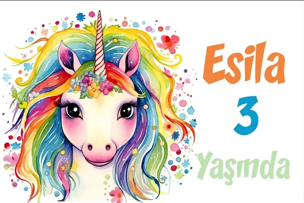 Unicorn ve GökkuşağıTemalı Doğum Günü Afişi -2 50X70 cm ürün görseli 1