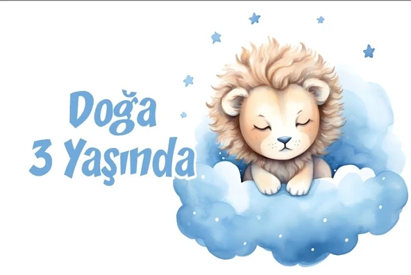 Mavi Sevimli Aslan Temalı Doğum Günü Afişi -2 50X70 cm