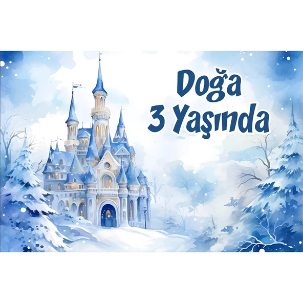 Kış ve Şato Temalı Doğum Günü Afişi -2 50X70 cm ürün görseli 1