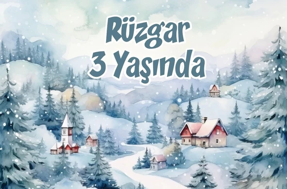 Kış ve Evler Temalı Doğum Günü Afişi -2 50X70 cm