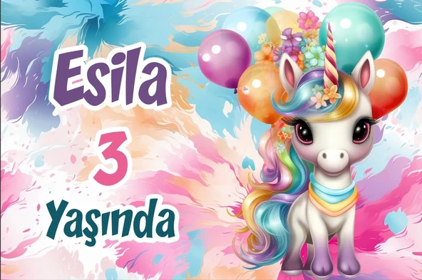 Pasta ve uNicorn Temalı Doğum Günü AFİŞİ -2 50X70 cm