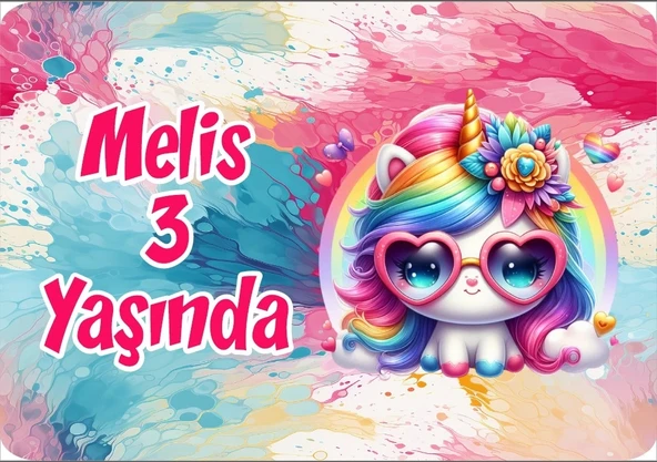 Renkli Unicorn Doğum Günü Afişi 50X70 cm