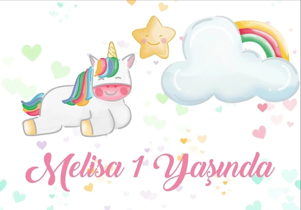 Unicorn Temalı Doğum Günü Afişi 50X70 cm