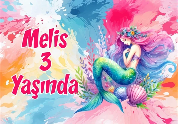 Renkli Deniz Kızı Doğum Günü Afişi 50X70 cm ürün görseli