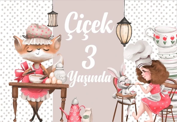 Aşçı Hayvanlar Temalı Doğuım Günü Afişi 50X70 cm ürün görseli 1