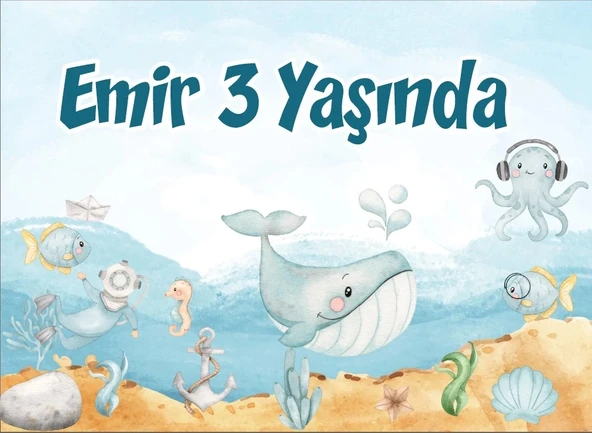 Deniz Yaşamı Doğum Günü Afişi 50X70 cm ürün görseli