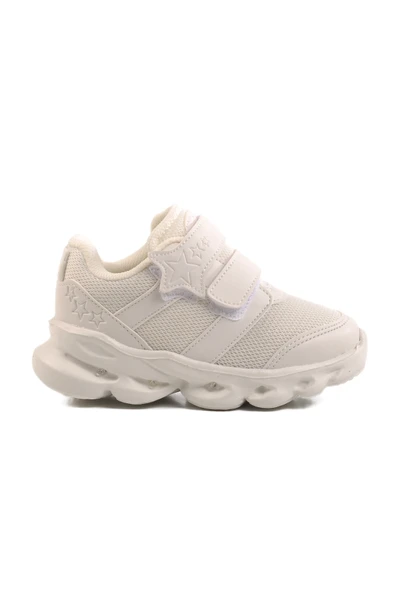 Cool Beyaz Cırtlı Işıklı Hafif Unisex Çocuk Spor Ayakkabı