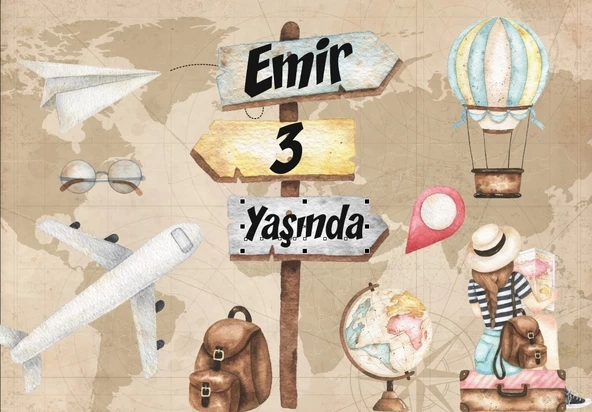 Seyehat Temalı Doğum Günü Afişi 50X70 cm ürün görseli 1