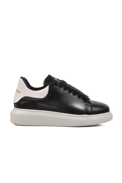 Aspor Siyah Beyaz Hakiki Deri Erkek Sneaker Premium