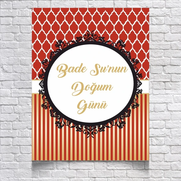 Kırmızı Çizgili Doğum Günü Afişi 70X100 cm