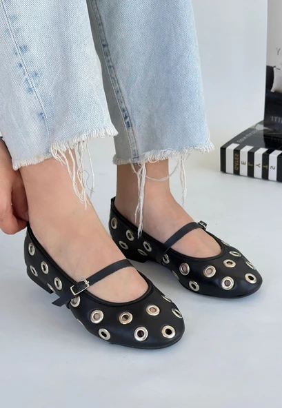 Pabucmarketi Siyah Suni Deri Kadın Babet Ayakkabı - 3