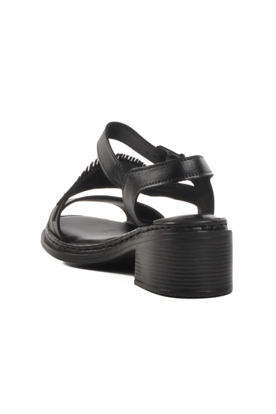 Venüs Siyah Hakiki Deri Kadın Topuklu Sandalet - 4