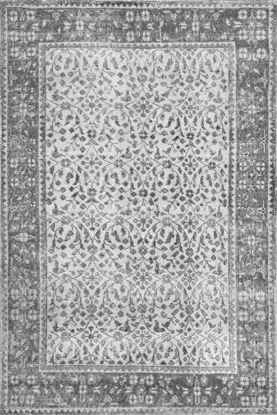Vintage Desenli Pamuk Taban Yıkanabilir Dijital Baskılı Halı  GRİ 100X200