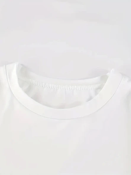 Baskılı Oversize Bisiklet Yaka T-shirt - Beyaz - 2