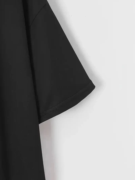 New York Baskılı Oversize Bisiklet Yaka T-shirt - Siyah - Resim 4