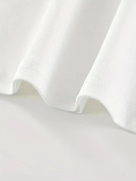 Baskılı Oversize Bisiklet Yaka T-shirt - Beyaz - 4